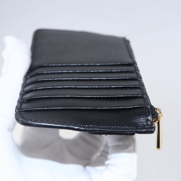 Salvatore Ferragamo Vala Card Case Leather Black Gold Auth BA8463