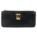 Salvatore Ferragamo Vala Card Case Leather Black Gold Auth BA8463-2