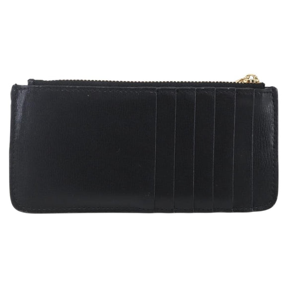 Salvatore Ferragamo Vala Card Case Leather Black Gold Auth BA8463