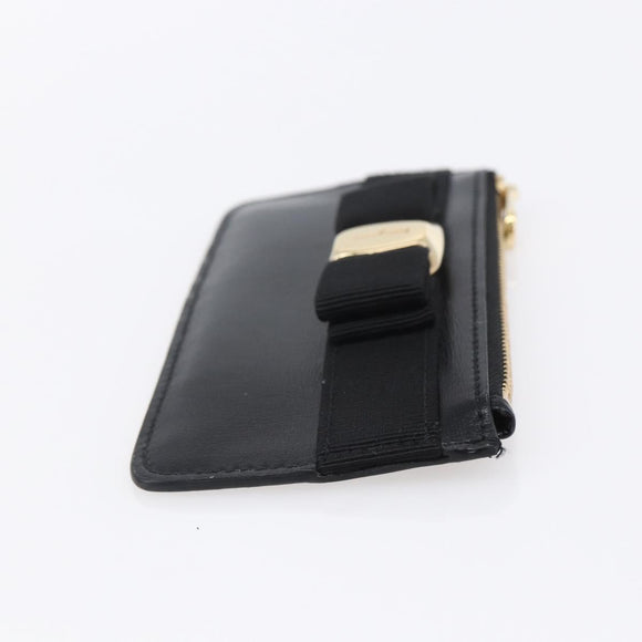 Salvatore Ferragamo Vala Card Case Leather Black Gold Auth BA8463