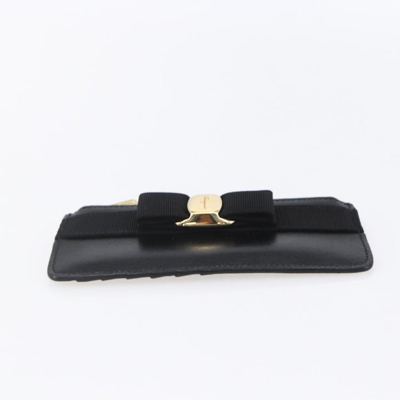 Salvatore Ferragamo Vala Card Case Leather Black Gold Auth BA8463