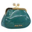Miu Miu Coin Purse Wallet Enamel Turquoise Blue Gold Auth BA8464-1