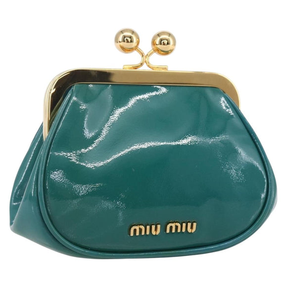 Miu Miu Coin Purse Wallet Enamel Turquoise Blue Gold Auth BA8464