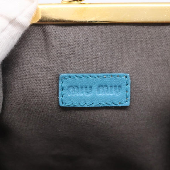 Miu Miu Coin Purse Wallet Enamel Turquoise Blue Gold Auth BA8464