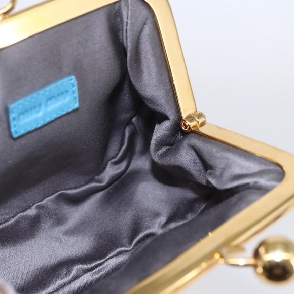 Miu Miu Coin Purse Wallet Enamel Turquoise Blue Gold Auth BA8464