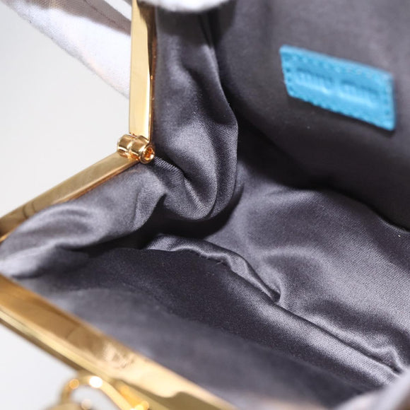 Miu Miu Coin Purse Wallet Enamel Turquoise Blue Gold Auth BA8464