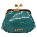 Miu Miu Coin Purse Wallet Enamel Turquoise Blue Gold Auth BA8464-2