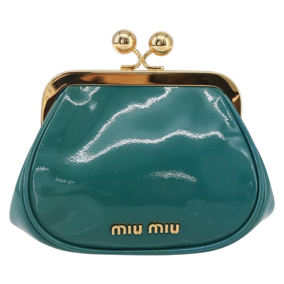 Miu Miu Coin Purse Wallet Enamel Turquoise Blue Gold Auth BA8464