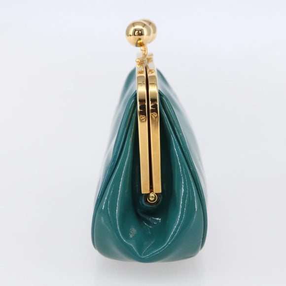 Miu Miu Coin Purse Wallet Enamel Turquoise Blue Gold Auth BA8464