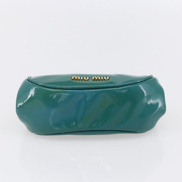 Miu Miu Coin Purse Wallet Enamel Turquoise Blue Gold Auth BA8464