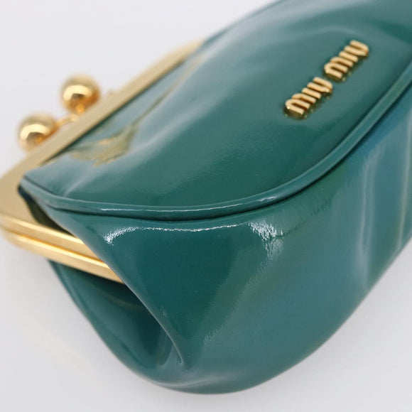 Miu Miu Coin Purse Wallet Enamel Turquoise Blue Gold Auth BA8464