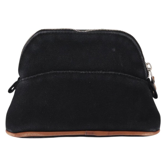 HERMES Bolide Pouch Mini Mini Pouch Canvas Black Gold Auth BA8465