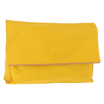 HERMES Clutch Bag Canvas Yellow Auth BA8466