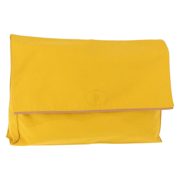 HERMES Clutch Bag Canvas Yellow Auth BA8466
