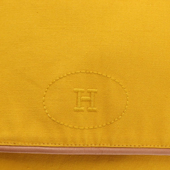 HERMES Clutch Bag Canvas Yellow Auth BA8466