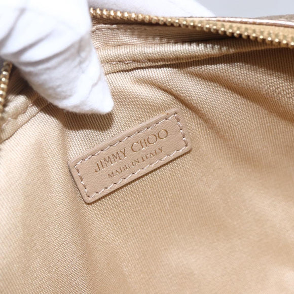 Jimmy Choo Studs Pouch Leather Gold Auth BA8467