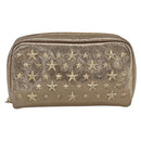 Jimmy Choo Studs Pouch Leather Gold Auth BA8467-2