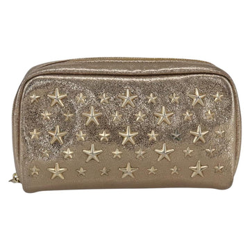 Jimmy Choo Studs Pouch Leather Gold Auth BA8467 - 0