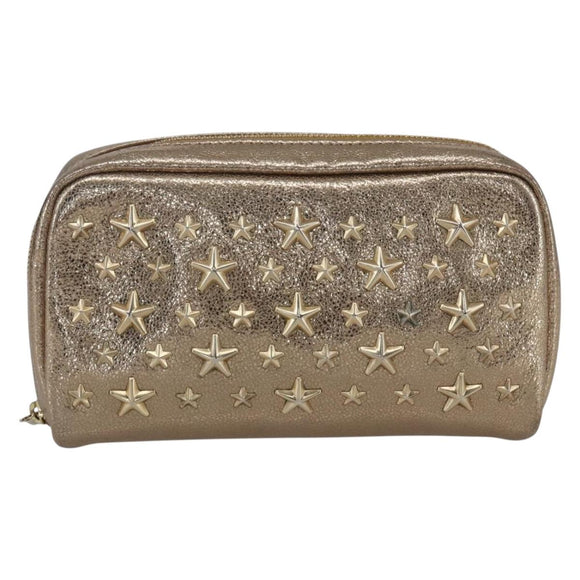 Jimmy Choo Studs Pouch Leather Gold Auth BA8467