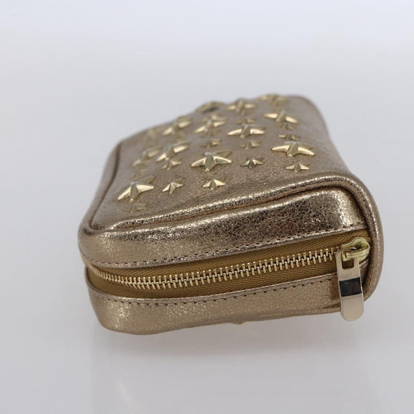 Jimmy Choo Studs Pouch Leather Gold Auth BA8467