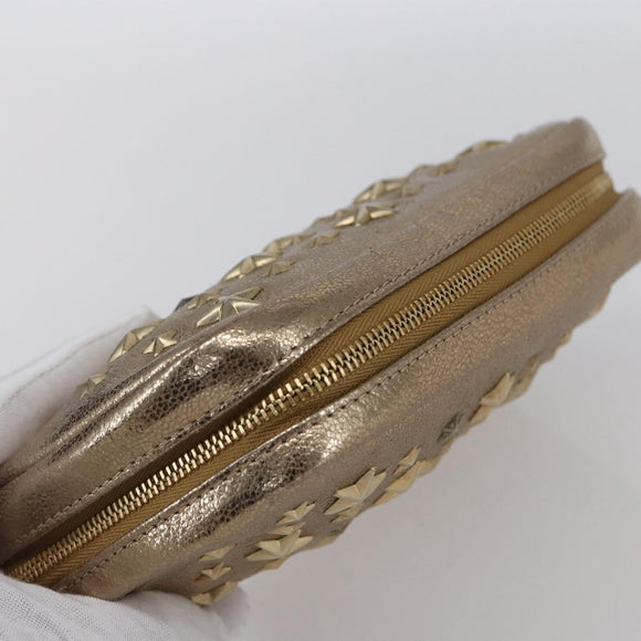 Jimmy Choo Studs Pouch Leather Gold Auth BA8467