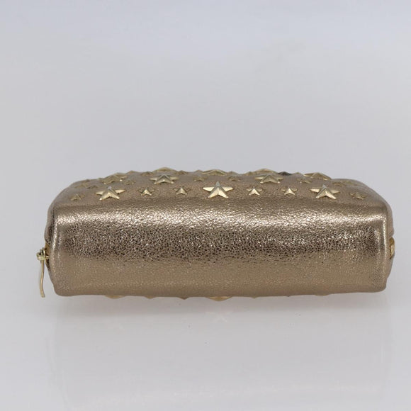 Jimmy Choo Studs Pouch Leather Gold Auth BA8467