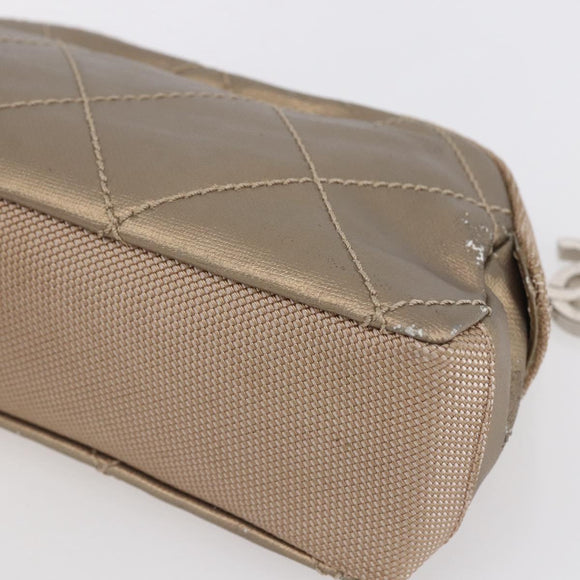 CHANEL Paris Biarritz Pouch Leather Gold CC Auth BA8468