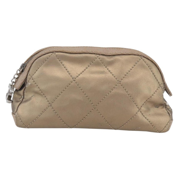 CHANEL Paris Biarritz Pouch Leather Gold CC Auth BA8468