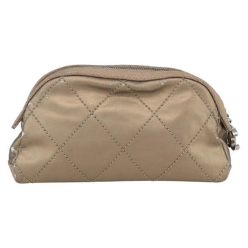 CHANEL Paris Biarritz Pouch Leather Gold CC Auth BA8468 - 0
