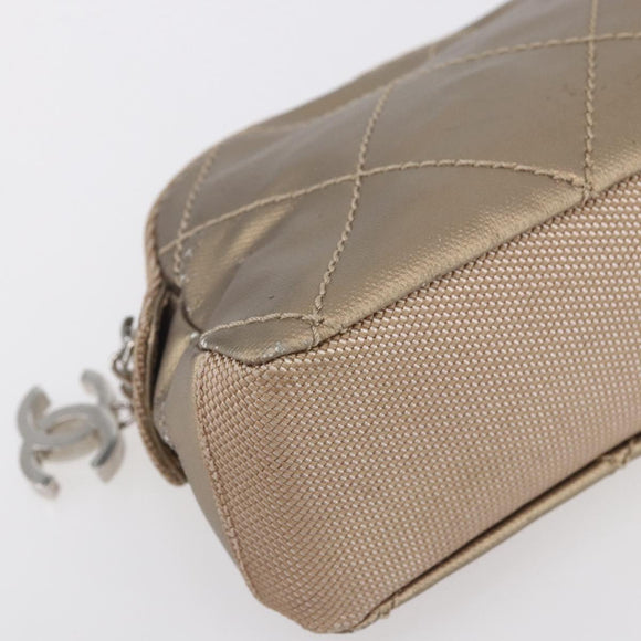 CHANEL Paris Biarritz Pouch Leather Gold CC Auth BA8468