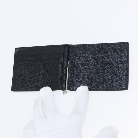 SAINT LAURENT Bill Clip Wallet Leather Black Silver Auth BA8469