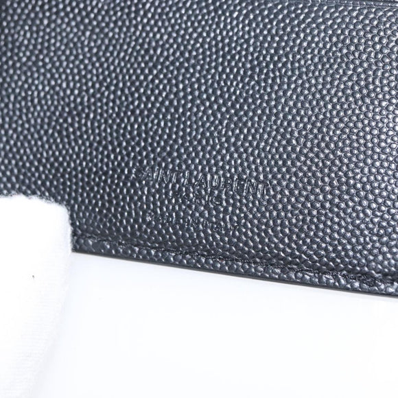 SAINT LAURENT Bill Clip Wallet Leather Black Silver Auth BA8469