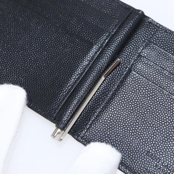 SAINT LAURENT Bill Clip Wallet Leather Black Silver Auth BA8469