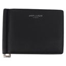 SAINT LAURENT Bill Clip Wallet Leather Black Silver Auth BA8469-2