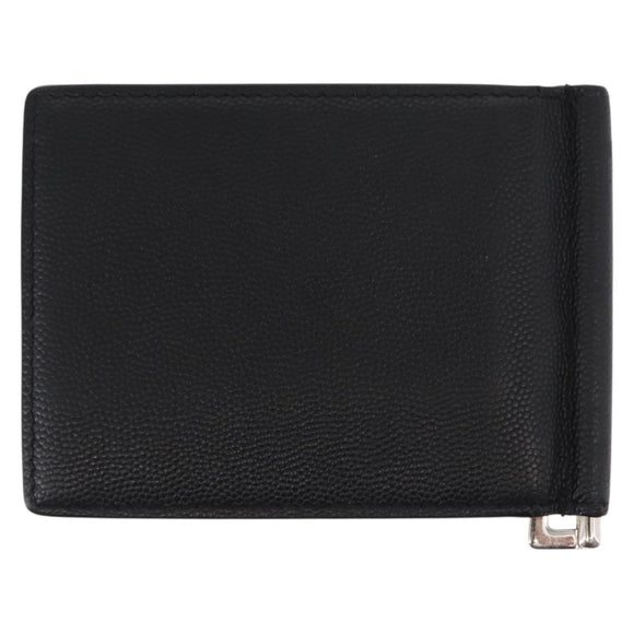 SAINT LAURENT Bill Clip Wallet Leather Black Silver Auth BA8469
