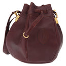 CARTIER Must Line Shoulder Bag Leather Bordeaux Gold Auth BA8472-1