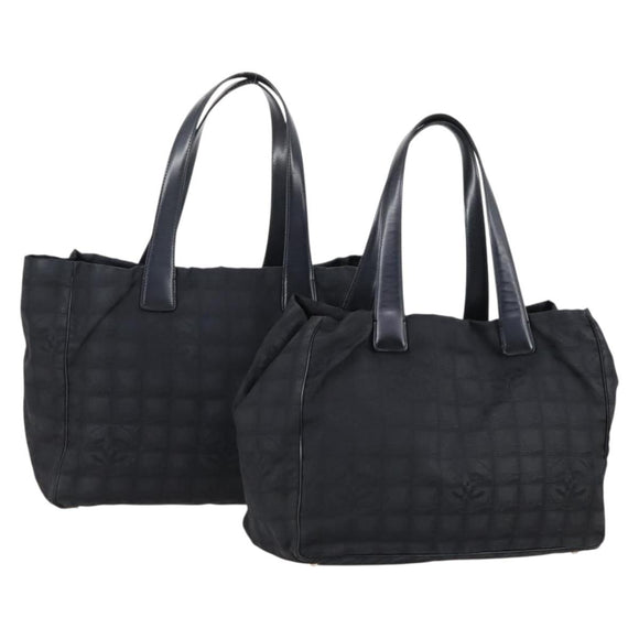 CHANEL New Travel Line Einkaufstasche Nylon 2er Set Schwarz CC Auth BA8474