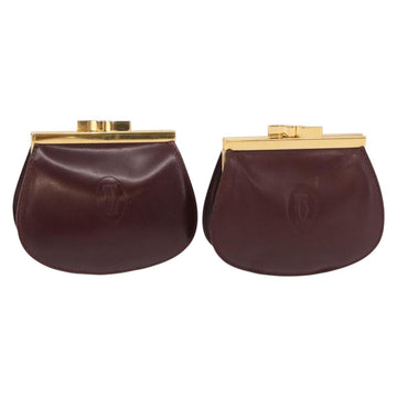 CARTIER Must Line Coin Purse Leather 2 Set Bordeaux Gold Auth BA8475