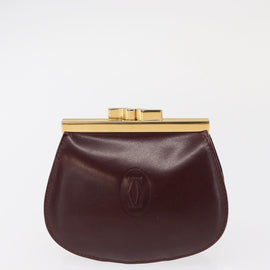 CARTIER Must Line Coin Purse Leather 2 Set Bordeaux Gold Auth BA8475 - 0