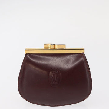 CARTIER Must Line Coin Purse Leather 2 Set Bordeaux Gold Auth BA8475 - 0