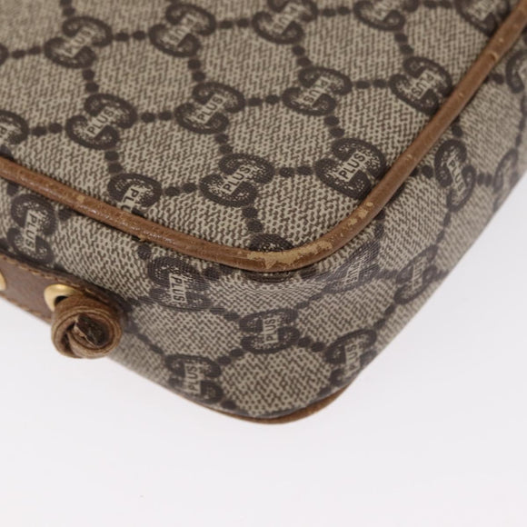 GUCCI GG Plus Supreme Shoulder Bag PVC Beige Gold Auth BA8484