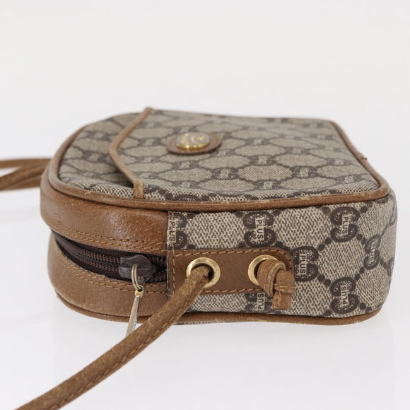 GUCCI GG Plus Supreme Shoulder Bag PVC Beige Gold Auth BA8484