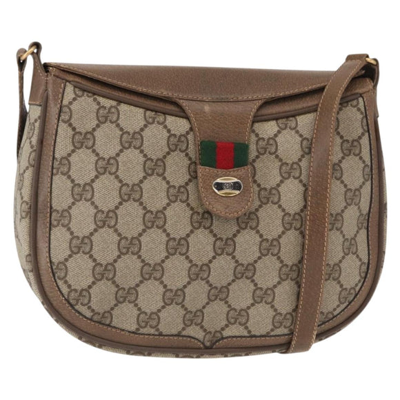 GUCCI GG Supreme Web Sherry Line Bag PVC Beige Gold 10 02 056 Auth BA8485