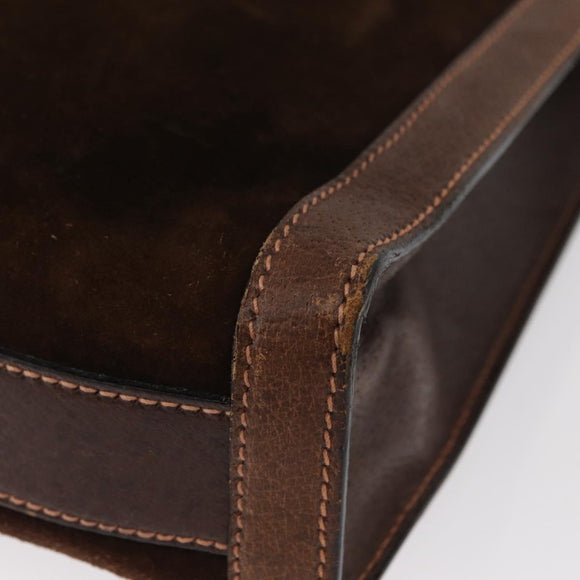 GUCCI Web Sherry Line Hand Bag Leather Suede Brown Auth BA8488