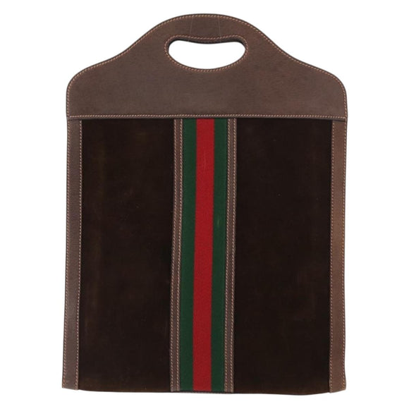 GUCCI Web Sherry Line Hand Bag Leather Suede Brown Auth BA8488