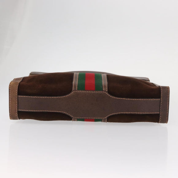 GUCCI Web Sherry Line Hand Bag Leather Suede Brown Auth BA8488