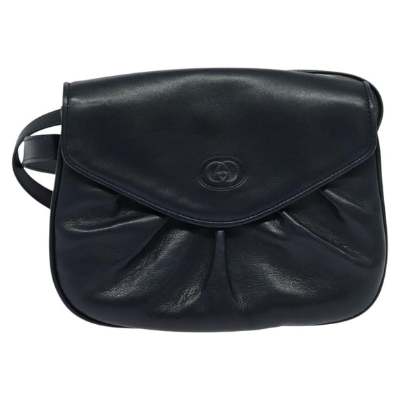 GUCCI Shoulder Bag Leather Navy Auth BA849