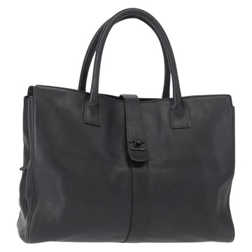 CHANEL Tote Bag Leather Black Silver CC Auth BA8491