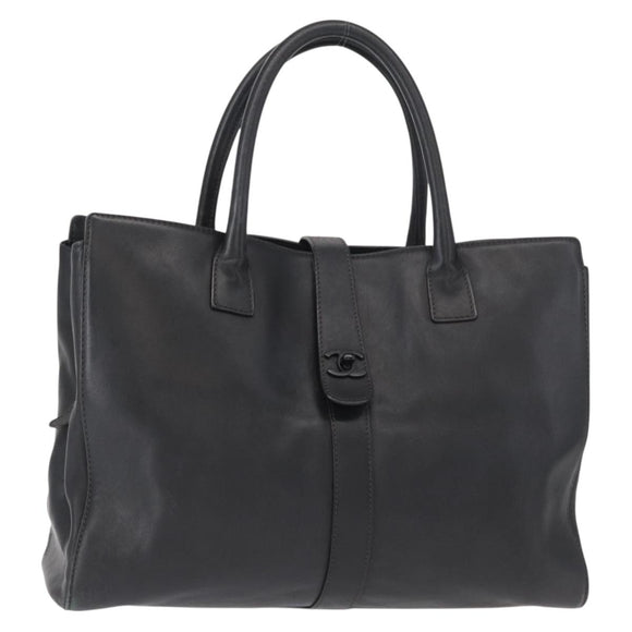 CHANEL Tote Bag Leather Black Silver CC Auth BA8491