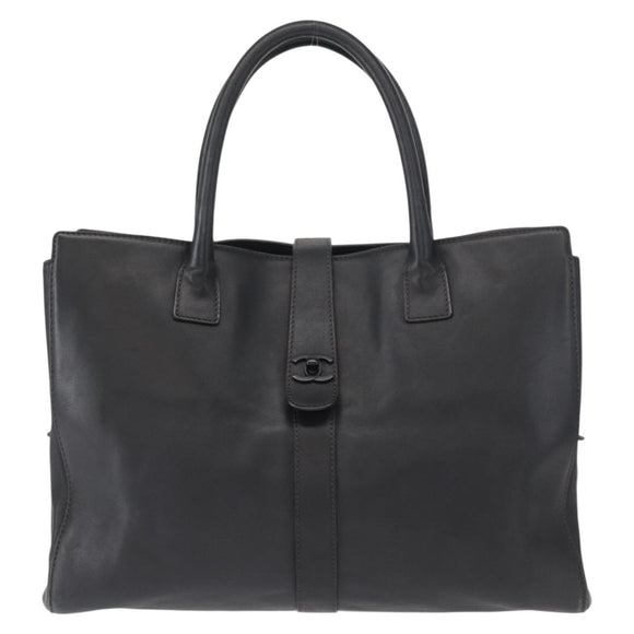 CHANEL Tote Bag Leather Black Silver CC Auth BA8491